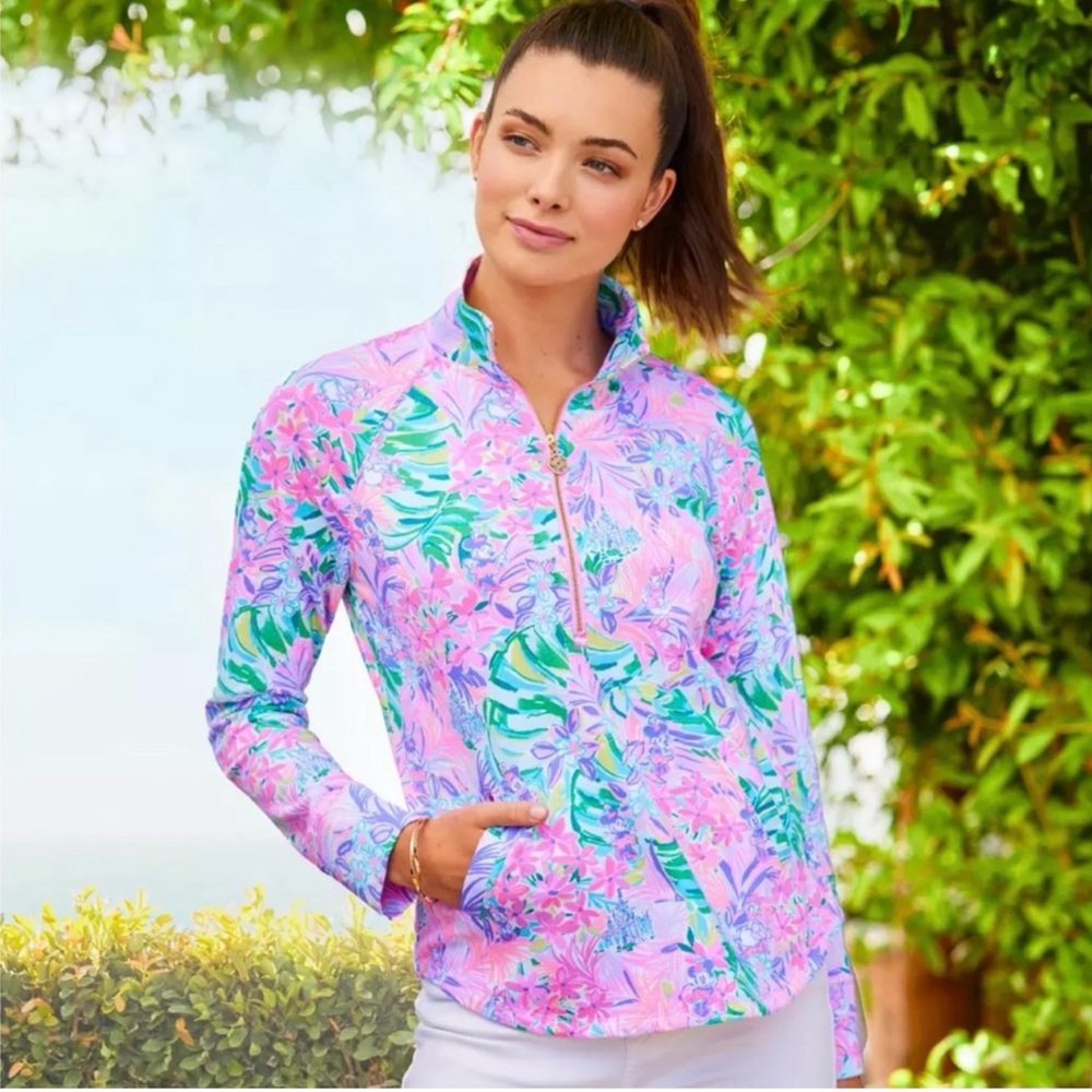 Lilly Pulitzer Pink and Green Floral Quarter Zip